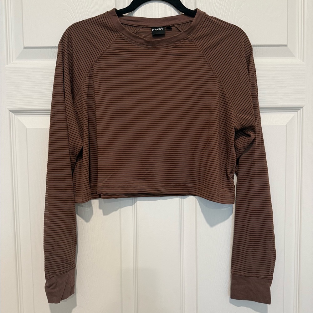 Mono B Brown Striped Long Sleeve Crop Top - Picture 2 of 6